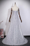 Elegant Grey Strapless Prom Gown with Removable Tulle Overlay HZ0429