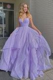 Purple V-Neck Tulle Long Prom Dresses, A-Line Party Evening Dresses HZ0429