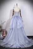 Elegant Grey Strapless Prom Gown with Removable Tulle Overlay HZ0429