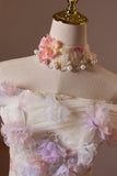 Champagne Off Shoulder Floral Tulle A-Line Evening Party Dress with 3D Flowers HZ0429