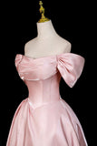 Pink Satin Off-the-Shoulder Ball Gown Luxury Formal Evening Dress HZ0429