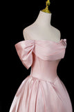 Pink Satin Off-the-Shoulder Ball Gown Luxury Formal Evening Dress HZ0429