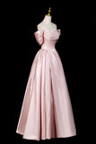 Pink Satin Off-the-Shoulder Ball Gown Luxury Formal Evening Dress HZ0429