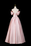 Pink Satin Off-the-Shoulder Ball Gown Luxury Formal Evening Dress HZ0429