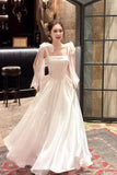 Glamorous Tule Square Neck Evening Gown with Bow Straps for Formal Party HZ0429