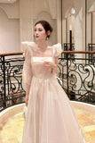 Glamorous Tule Square Neck Evening Gown with Bow Straps for Formal Party HZ0429