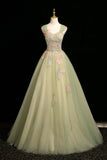 Mint Green Off-the-Shoulder Tulle Ball Gown with 3D Floral Appliques HZ0429