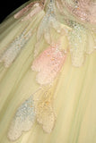 Mint Green Off-the-Shoulder Tulle Ball Gown with 3D Floral Appliques HZ0429