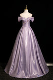 Lavender Off-the-Shoulder Satin Ball Gown with Beaded Bodice HZ0429