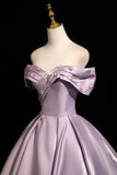 Lavender Off-the-Shoulder Satin Ball Gown with Beaded Bodice HZ0429