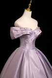 Lavender Off-the-Shoulder Satin Ball Gown with Beaded Bodice HZ0429