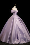 Lavender Off-the-Shoulder Satin Ball Gown with Beaded Bodice HZ0429