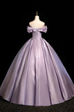 Lavender Off-the-Shoulder Satin Ball Gown with Beaded Bodice HZ0429