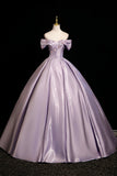 Lavender Off-the-Shoulder Satin Ball Gown with Beaded Bodice HZ0429