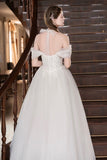 Off-the-Shoulder Lace Prom Dress Tulle Ball Gown Formal Evening Party Dress HZ0429