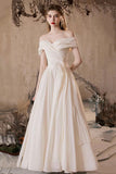Off-the-Shoulder Ruched White Evening Gown A-Line Prom Party Dress HZ0429