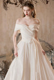 Off-the-Shoulder Ruched White Evening Gown A-Line Prom Party Dress HZ0429
