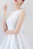 White Satin Short Prom Dresses, A-Line Party Dresses with Bow HZ0429