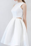 White Satin Short Prom Dresses, Cute A-Line Party Dresses HZ0429
