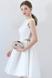 White Satin Short Prom Dresses, Cute A-Line Party Dresses HZ0429