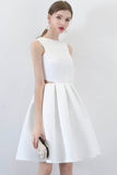 White Satin Short Prom Dresses, Cute A-Line Party Dresses HZ0429