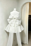 White Strapless Satin Lace Short Prom Party Dress with Oversized Bow Back HZ0429