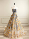 Beautiful Gradient Tulle Long Formal Dress, A-Line Strapless Prom Dress Evening Dress HZ0429