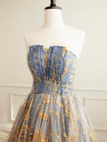 Beautiful Gradient Tulle Long Formal Dress, A-Line Strapless Prom Dress Evening Dress HZ0429