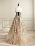 Beautiful Gradient Tulle Long Formal Dress, A-Line Strapless Prom Dress Evening Dress HZ0429