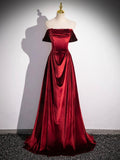 Burgundy Velvet Long Prom Dress, Elegant A-Line Off the Shoulder Party Dress HZ0429