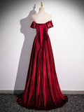 Burgundy Velvet Long Prom Dress, Elegant A-Line Off the Shoulder Party Dress HZ0429