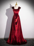 Burgundy Velvet Long Prom Dress, Elegant A-Line Off the Shoulder Party Dress HZ0429