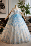 White and Blue Long A-Line Prom Formal Dress Sweetheart Neckline Party Dress HZ0429
