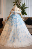 White and Blue Long A-Line Prom Formal Dress Sweetheart Neckline Party Dress HZ0429