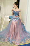 A-Line Tulle Lace Long Prom Dresses, Evening Dresses HZ0429