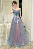 A-Line Tulle Lace Long Prom Dresses, Evening Dresses HZ0429