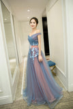 A-Line Tulle Lace Long Prom Dresses, Evening Dresses HZ0429