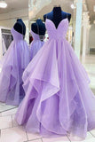 Purple A-Line Tulle Long Prom Dresses, Purple Party Evening Gowns HZ0429