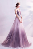 Purple Tulle Sequins Long Prom Dresses, A-Line Evening Dresses HZ0429