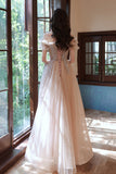 A-Line Tulle Sequins Long Prom Dress, Off the Shoulder Evening Dress HZ0429