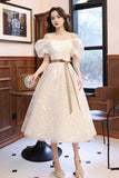 White Tulle Short Sleeve Prom Dress, Cute A-Line Party Homecoming Dress HZ0429