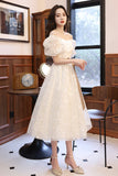 White Tulle Short Sleeve Prom Dress, Cute A-Line Party Homecoming Dress HZ0429
