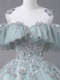 Beautiful Tulle Sequins Long Formal Dresses, A-Line Evening Dresses HZ0429