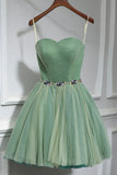 Green Strapless Tulle Short Prom Dress, A-Line Evening Party Dress HZ0429