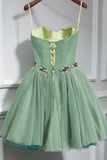 Green Strapless Tulle Short Prom Dress, A-Line Evening Party Dress HZ0429