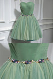 Green Strapless Tulle Short Prom Dress, A-Line Evening Party Dress HZ0429