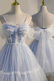 Cute Spaghetti Strap Lace Short Party Dresses, A-Line Evening Dresses HZ0429