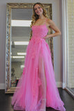 Pink Lace Long Prom Dresses, A-Line Backless Formal Evening Dresses HZ0429