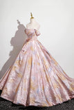 Blushing Pink Printed Pattern Prom Dress, Beautiful A-Line Evening Dress HZ0429