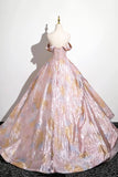 Blushing Pink Printed Pattern Prom Dress, Beautiful A-Line Evening Dress HZ0429